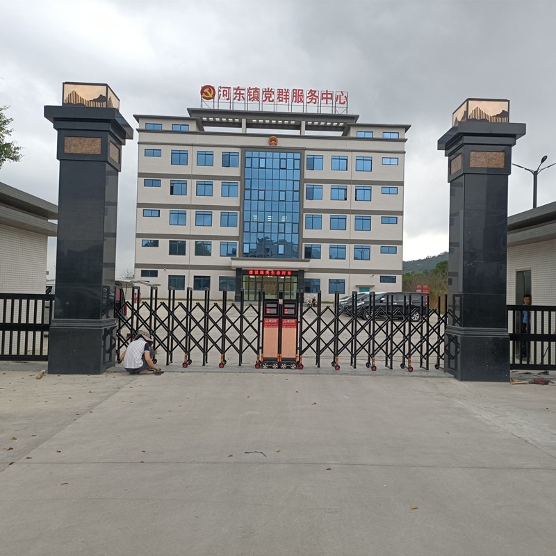 汕尾陆丰河东镇政府大门装置EVO视讯平头网花电动伸缩门项目